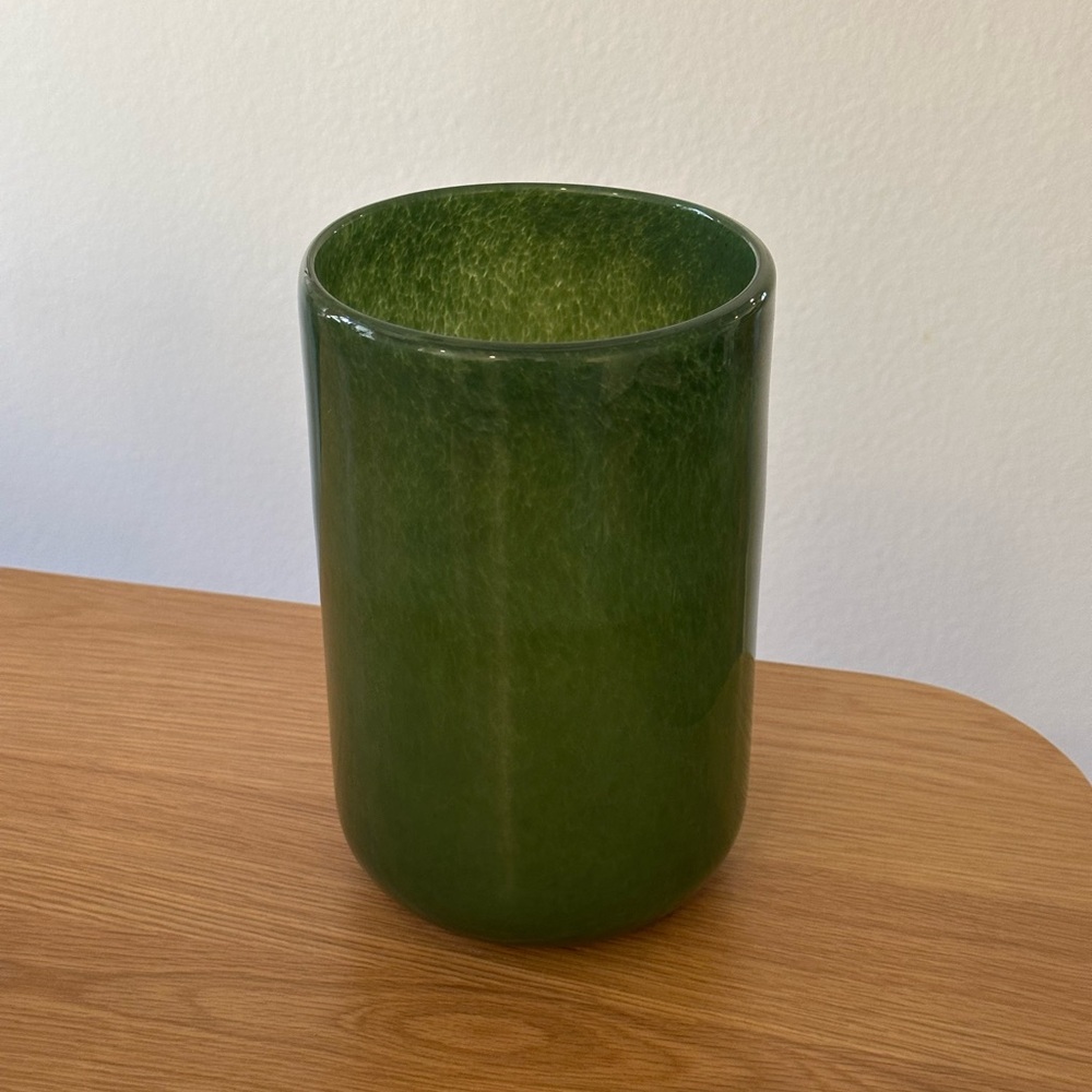 Green glass flower vase